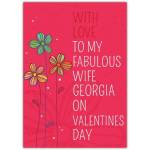 Personalised Valentines Day Card for Fabulous Wife with Colourful Flowers and Custom Name