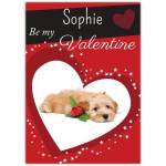 Personalised Be My Valentine Dog Lying Down Love Heart Card with Rose