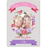 Personalised Happy Mothers Day Photo Card with Floral Wreath and Bird Design