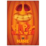 Personalised Happy Halloween Smiling Pumpkin Face Card with Custom Name