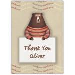 Personalised Thank You Card with Bear Holding Sign Design in Colourful Jumper