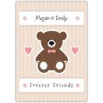 Personalised Forever Friends Bear Card with Pink Bow for Friendship or Special Occasion