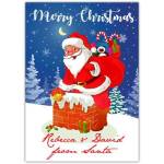 Personalised Merry Christmas Card Smiling Santa Claus in Chimney with Gifts Design