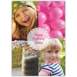 Personalised Two Photo Birthday Card with Balloons and Cake Design