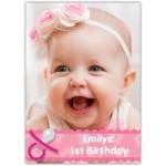 Personalised Baby Girl First Birthday Card with Pink Soother Design