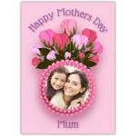 Personalised Happy Mothers Day Card with Pink Tulips and Photo Frame for Mum