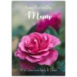 Personalised Pink Rose Happy Mothers Day Card for Mum with Custom Names