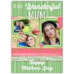 Personalised Three Photo Wonderful Mum Mothers Day Card with Floral Design