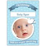 Christening Blue Baby Photo Greeting Card Personalised New Baby Blessing Design