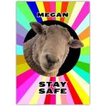 Personalised Colourful Sheep Stay Safe Greeting Card with Name on Front