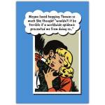 Vintage Comic Style Hug Greeting Card with Humorous Worldwide Epidemic Quote