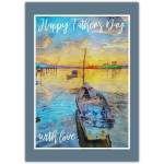 Father's Day Greeting Card Vintage Sunset Boat Scene with Love Message