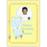 Personalised Photo Blue Bear Happy Birthday Card for Children with Yellow Background