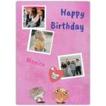 Personalised Happy Birthday Card with Two Cute Cats and Mouse Balloon Photo Upload Option