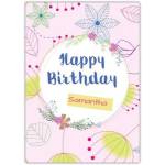 Personalised Happy Birthday Card with Colourful Floral Design on Pink Background