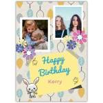 Personalised Happy Birthday Card for Girls with Bunny Flowers and Photo Upload