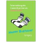 Humorous Happy Birthday Card with Illustrated Socks and Personalised Name Option