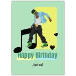 Personalised Happy Birthday Card for Guys with Dancing Teen Design and Music Notes