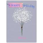 Happy Birthday Card with Delicate White Flowers Bouquet on Grey Background