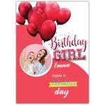 Personalised Happy Birthday Girl Card with Pink Balloons and Photo Upload Option