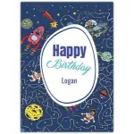 Personalised Happy Birthday Space Adventure Card for Boys with Astronauts and Planets Design