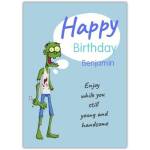 Personalised Humorous Zombie Birthday Card for Him with Funny Message