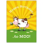 Funny Happy Birthday To Moo Cow Card with Sunshine and Flowers