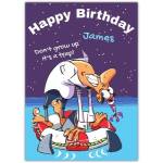 Happy Birthday Don't Grow Up It's a Trap Humorous Man and Shark Card with Personalisation