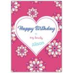 Personalised Happy Birthday Card for Her Big Heart Pink Background Design