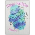 Personalised Watercolour Aqua Floral Happy Birthday Card for Her