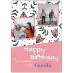 Personalised Happy Birthday Card with 2 Photos and Pink Floral Design for Friend