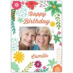 Personalised Happy Birthday Card with Colourful Flowers and Photo Upload Option