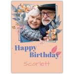 Personalised Happy Birthday Card with Floral Frame and Photo Upload Option