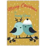 Merry Christmas Card Two Cute Blue Birds on Branch with Snow and Personalised Text