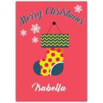 Personalised Merry Christmas Card with Colourful Hanging Stocking and Snowflakes