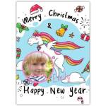 Personalised Christmas and New Year Unicorn Photo Upload Greeting Card