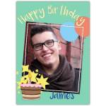 Personalised Happy Birthday Card With Balloons Cake And Photo Upload For Him