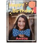 Personalised Photo Happy Birthday Card with Balloons and Bow Tie Design