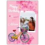 Personalised Happy Birthday Photo Card Pink Bicycle With Flowers for Sister