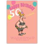 Personalised 50th Birthday Card for Her Funny Lady Trainer with Tape Measure Illustration