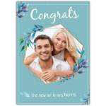 Personalised Congrats New Mr and Mrs Wedding Photo Card with Floral Hexagon Frame