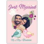 Personalised Just Married Wedding Card with Photo and Cute Birds in Heart Design