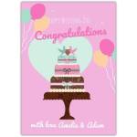 Happy Wedding Day Congratulations Card with Wedding Cake and Balloons Design