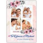 Personalised Wedding Day Photo Collage Card with Pink Floral Accents and Date