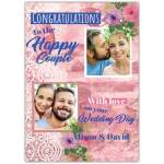 Personalised Congratulations Wedding Card for Happy Couple with Two Photo Uploads and Floral Design