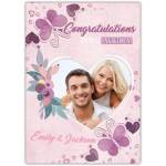 Personalised Congratulations Engagement Card with Purple Butterfly and Heart Photo Design