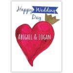 Personalised Happy Wedding Day Card with Pink Heart and Gold Crown Design