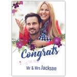 Personalised Congrats To The New Mr and Mrs Wedding Photo Card with Floral Design
