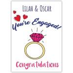 Personalised Engagement Congratulations Card with Diamond Ring Design and Two Names
