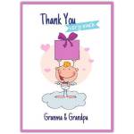 Thank You Very Much Baby Holding Pink Gift Parcel Card for Granma and Grandpa